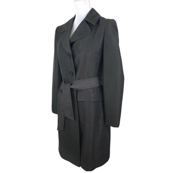 NINE WEST~Woman Size 2~ Black/Gold Trench Coat Button Up, Belted. - Picture 10 of 11